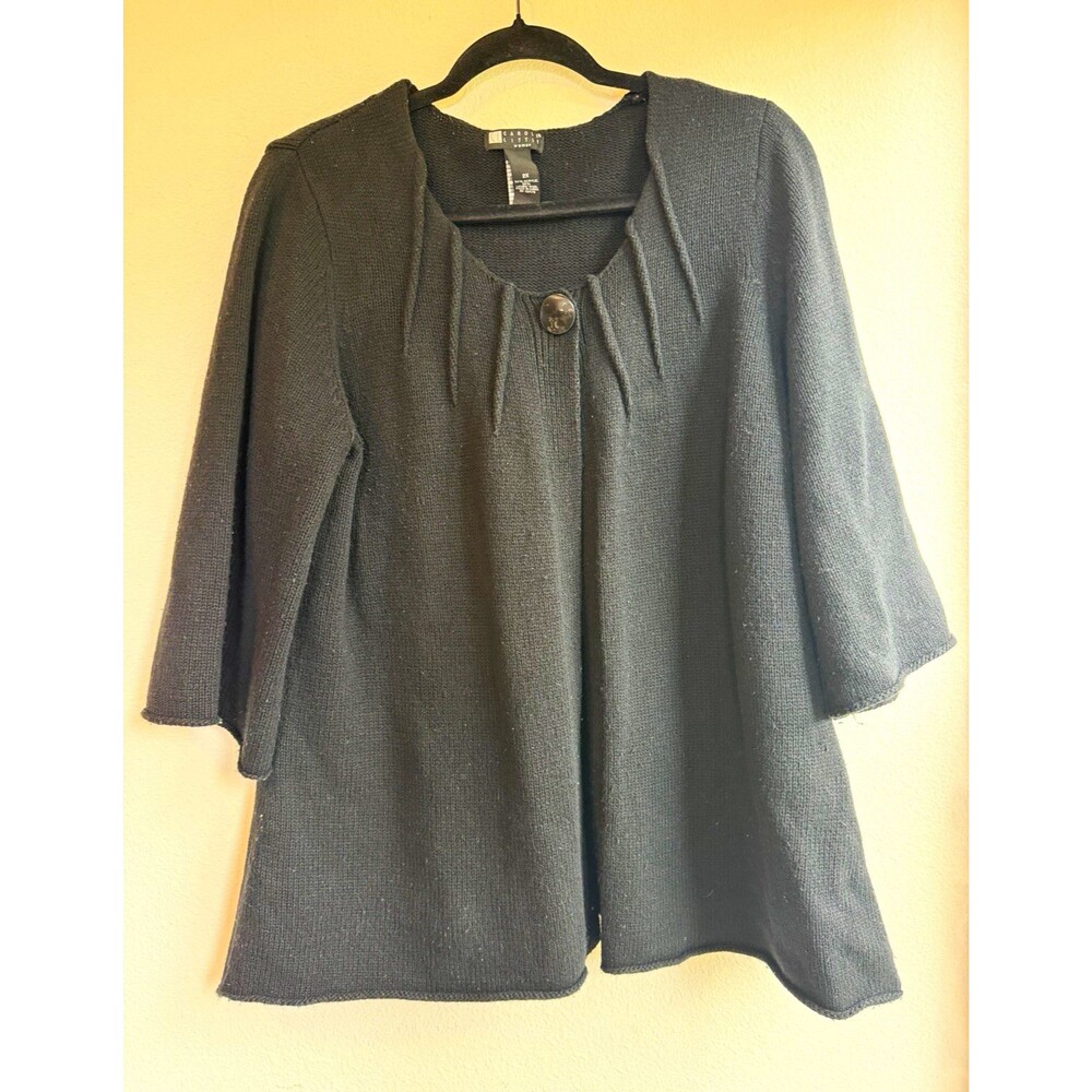 Carole Little Women 2X Black Lambswool Blend Knit Cardigan 3/4 Sleeve